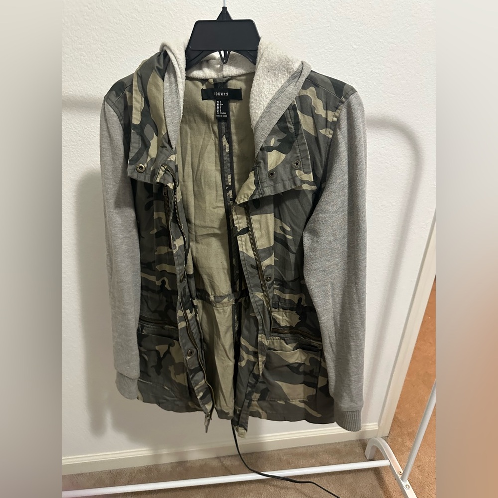 Forever 21 Camouflage Military Jacket with Gray Sleeves